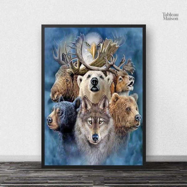 Cadre Tableau Loup Ours Cerf en décoration murale