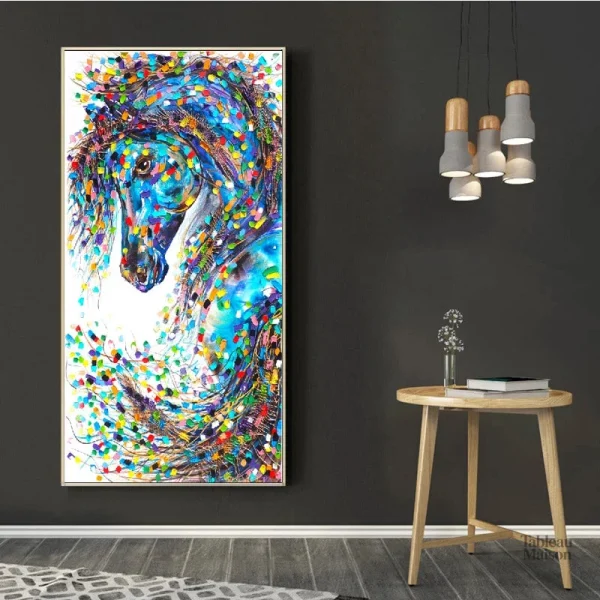 Tableau contemporain cheval bleu, idéal pour embellir un intérieur
