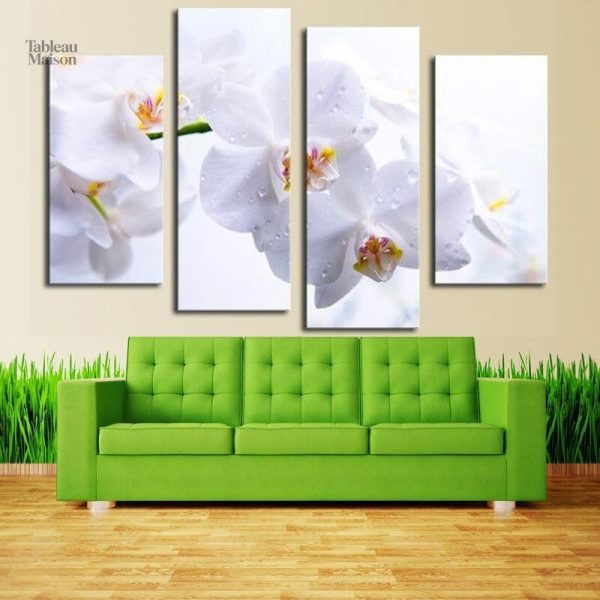 Tableau de fleurs blanches, décoration murale élégante