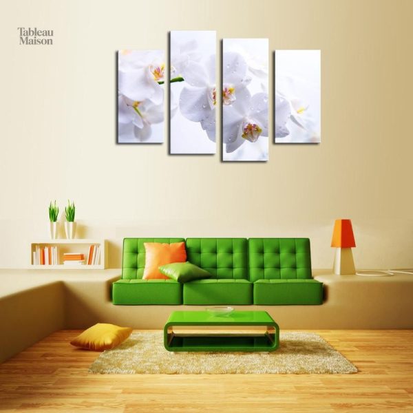 Art floral blanc, tableau moderne pour intérieur lumineux