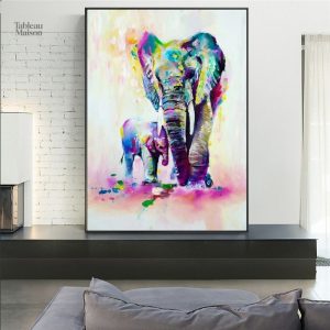 Peinture aquarelle éléphant en couleur vibrante