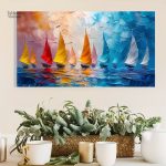 Tableau de voiliers colorés sur fond marin