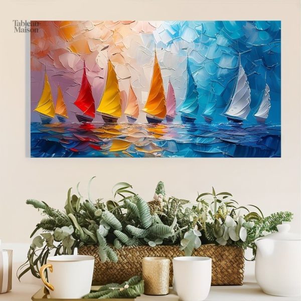 Tableau de voiliers colorés sur fond marin