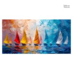Peinture artistique de bateaux colorés en mer