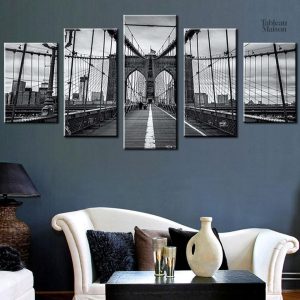 Tableau noir et blanc du Pont de Brooklyn à New-York