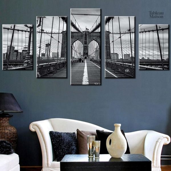 Tableau noir et blanc du Pont de Brooklyn à New-York