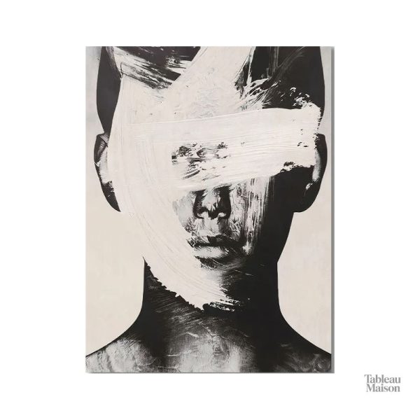 Tableau abstrait noir et blanc, touche artistique minimaliste