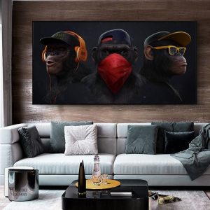 Tableau hip hop avec 3 singes stylisés