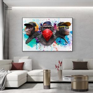 Tableau contemporain 3 Singes, décoration murale originale