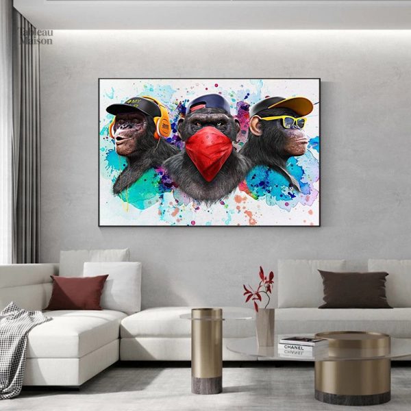 Tableau contemporain 3 Singes, décoration murale originale