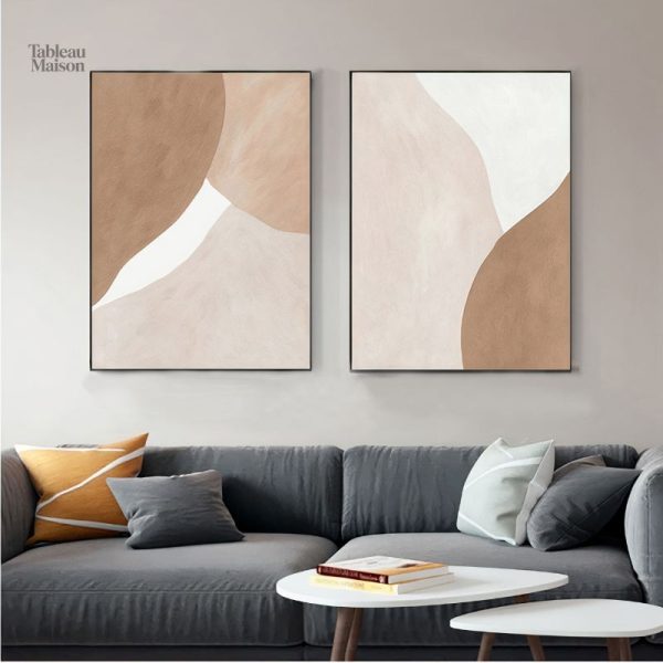 Tableau beige aux formes abstraites uniques
