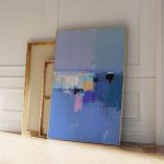 Tableau artistique bleu aux formes abstraites