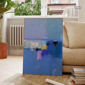 Œuvre abstraite en nuances de bleu