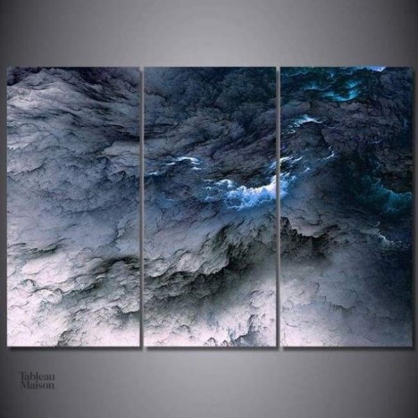 Art mural nuages gris et bleus, design artistique moderne