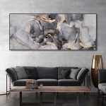 Tableau abstrait gris et doré, design moderne élégant