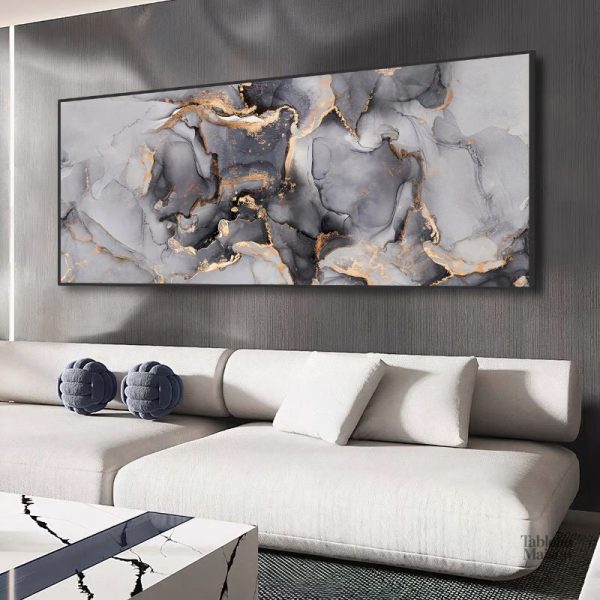 Œuvre abstraite aux nuances grises et dorées, décor contemporain