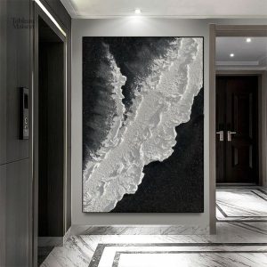 Art mural abstrait en monochrome noir et blanc