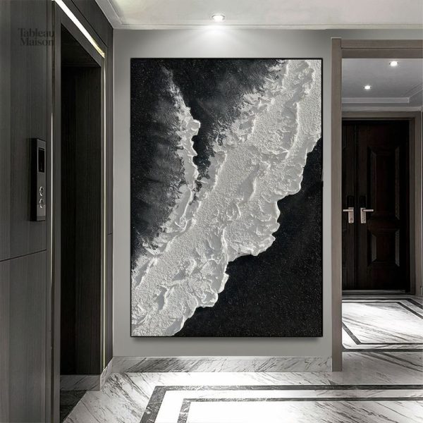 Art mural abstrait en monochrome noir et blanc