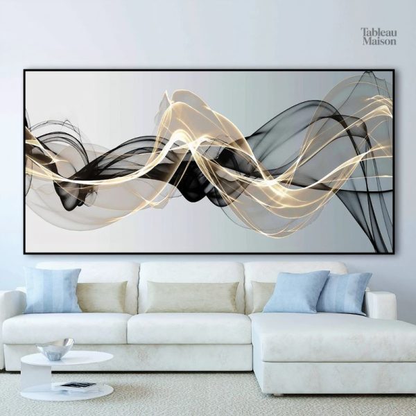 Tableau abstrait noir et doré moderne