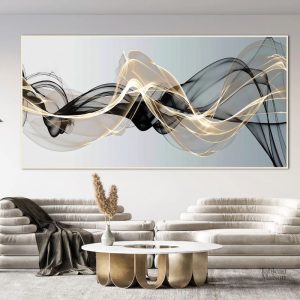 Art mural abstrait en noir et or