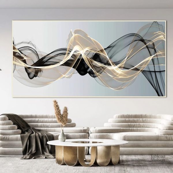 Art mural abstrait en noir et or