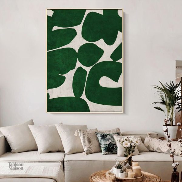Tableau contemporain avec motifs abstraits verts