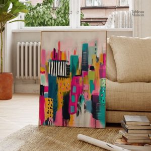 Tableau abstrait représentant une ville moderne