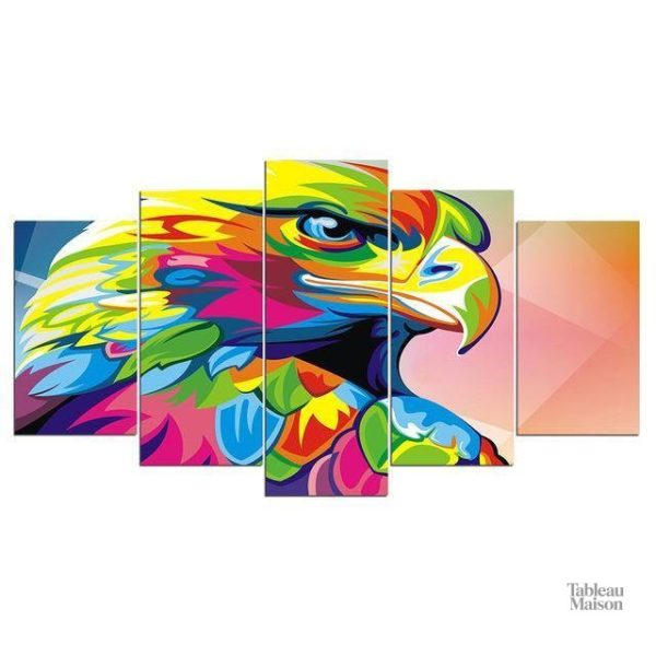 Tableau pop art représentant un aigle stylisé et vibrant