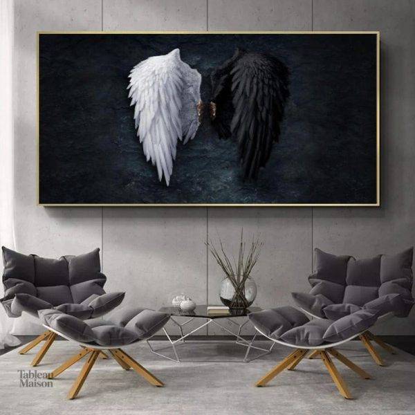Tableau noir et blanc aile d'ange en décoration murale
