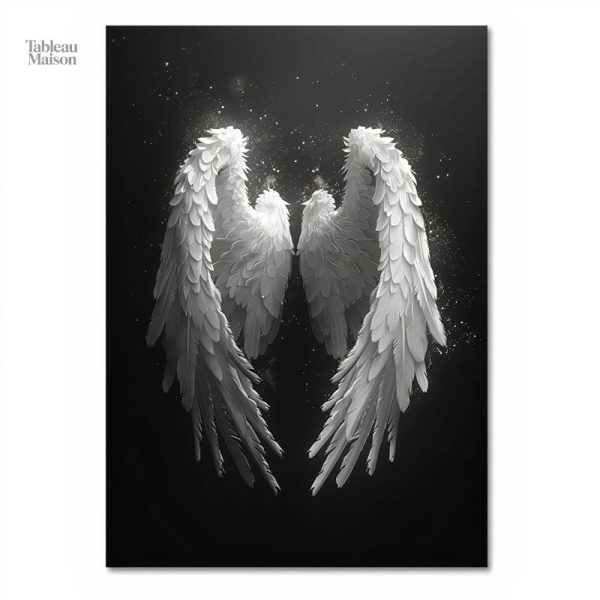 Art mural noir et blanc inspiré par des ailes d'ange