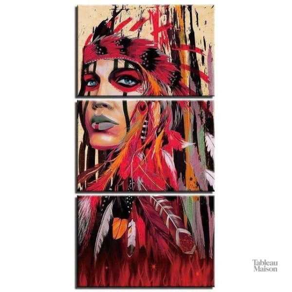 Œuvre d'art représentant une amérindienne aux teintes rouges