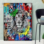 Tableau contemporain alliant animaux et culture urbaine