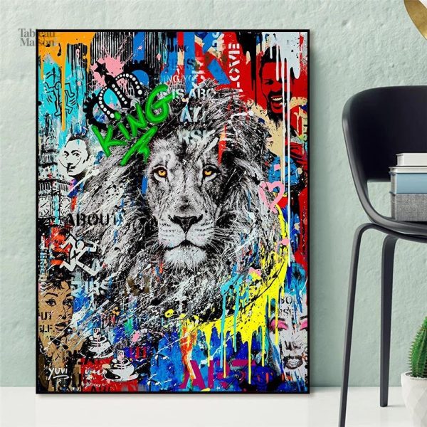 Tableau contemporain alliant animaux et culture urbaine