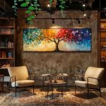 Tableau illustrant les saisons avec un arbre central