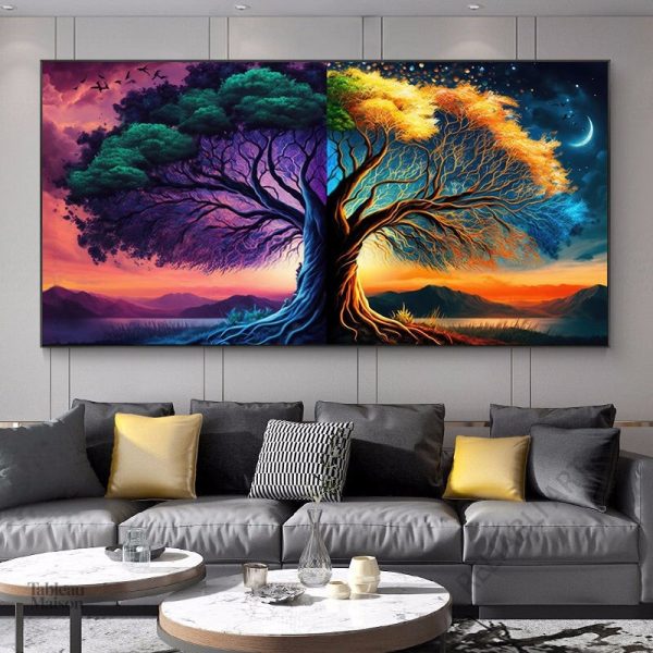 Tableau décoratif représentant un arbre de vie coloré