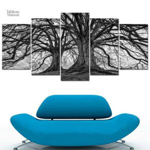 Art mural représentant un arbre de vie stylisé en noir