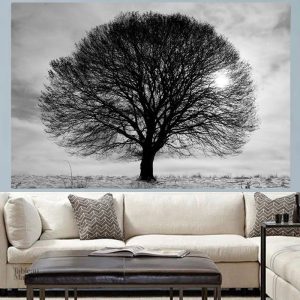 Art mural représentant un arbre de vie monochrome