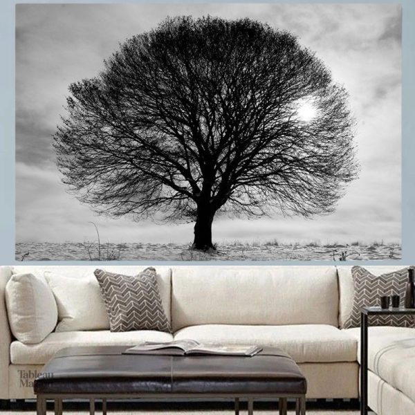 Art mural représentant un arbre de vie monochrome