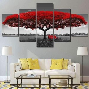 Tableau Arbre de vie en rouge, décoration murale artistique
