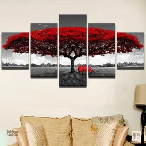 Tableau décoratif arbre de vie, nuances de rouge vibrantes