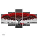 Peinture arbre de vie rouge, œuvre d'art inspirante pour intérieur