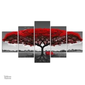 Peinture arbre de vie rouge, œuvre d'art inspirante pour intérieur