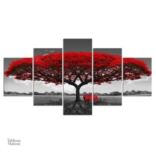 Peinture arbre de vie rouge, œuvre d'art inspirante pour intérieur