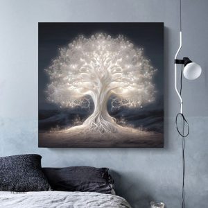 Œuvre d'art abstraite avec arbre fluorescent