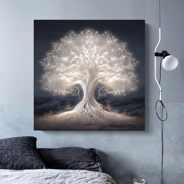 Œuvre d'art abstraite avec arbre fluorescent