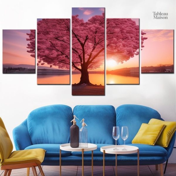 Tableau artistique avec arbre japonais coloré