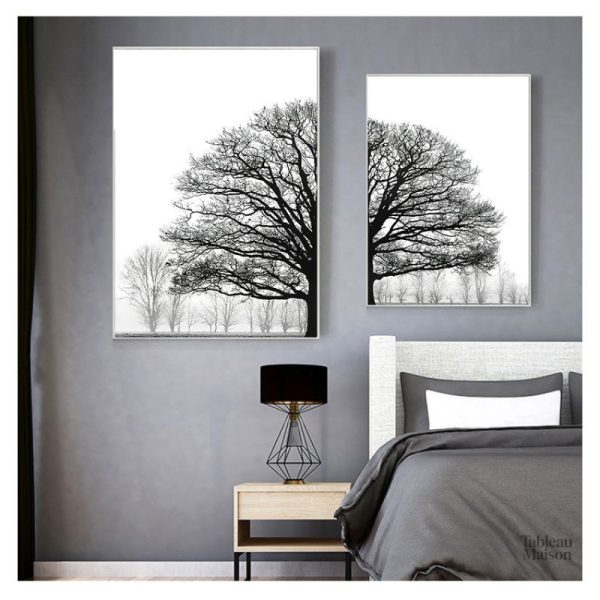 Tableau Arbre Noir et Blanc 2 Pièces