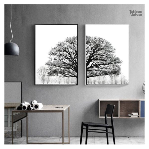 Tableau Arbre de Vie en noir et blanc contemporain