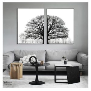 Art mural abstrait arbre noir et blanc