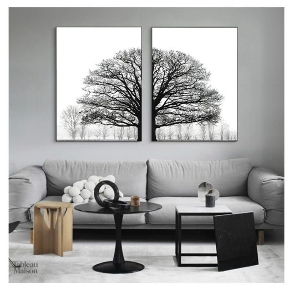 Art mural abstrait arbre noir et blanc